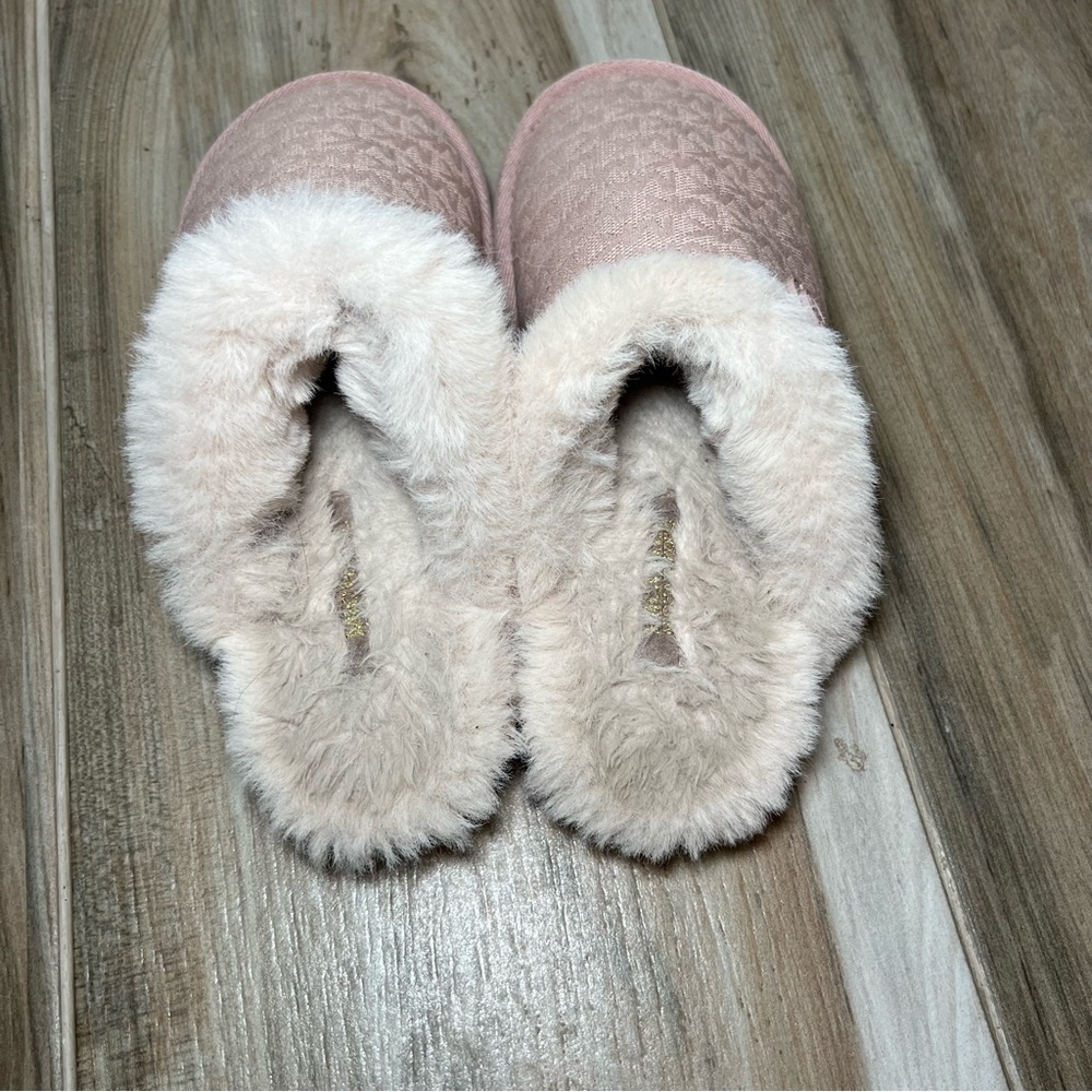 Michael Kors Janis Signature Logo Print, Faux Fur Lined Slippers, Pink, Womens 6 - Picture 6 of 10